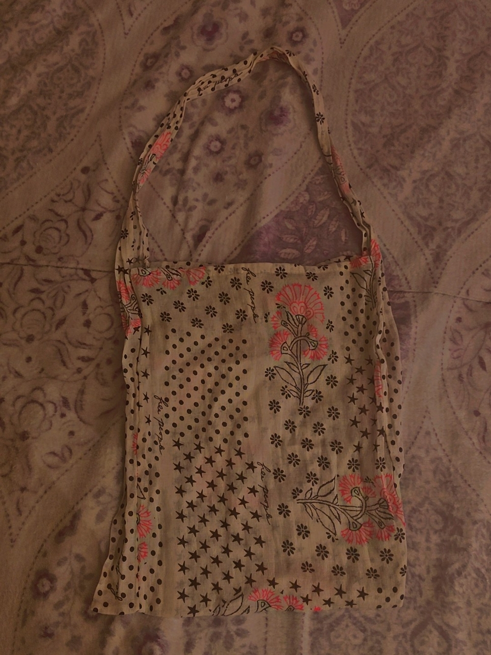 Beige Floral Print Handbag